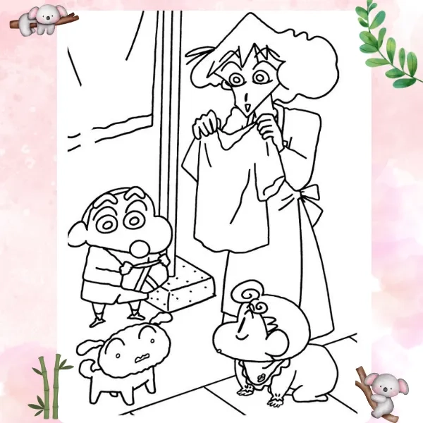 Bé hào hứng với tranh tô màu shin cậu bé bút chì cute siêu dễ thương