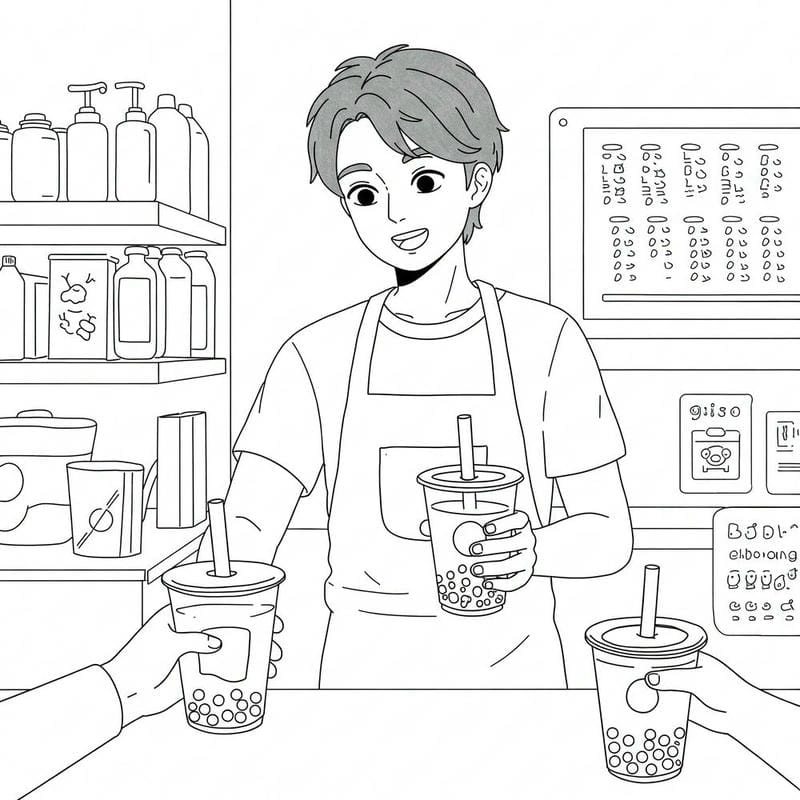 Bé mê mẩn chibi milk tea tranh tô màu trà sữa cute