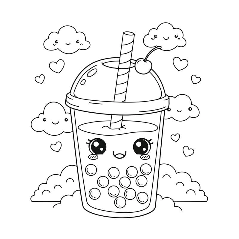 Bé sẽ mê mẩn với tranh tô màu cốc trà sữa cute