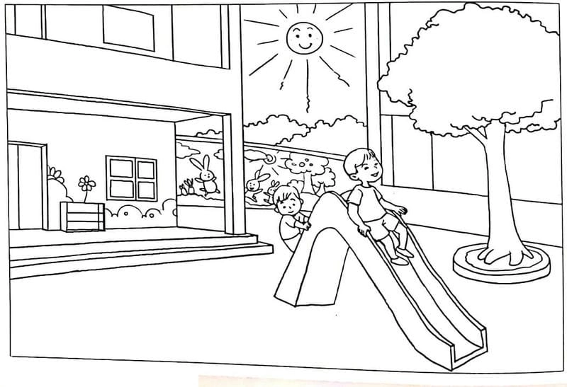 Giúp bé tô màu trường mầm non phát triển sáng tạo