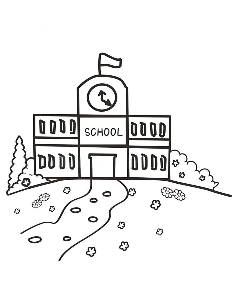 Bé khám phá lớp học với tranh tô màu chủ đề trường tiểu học