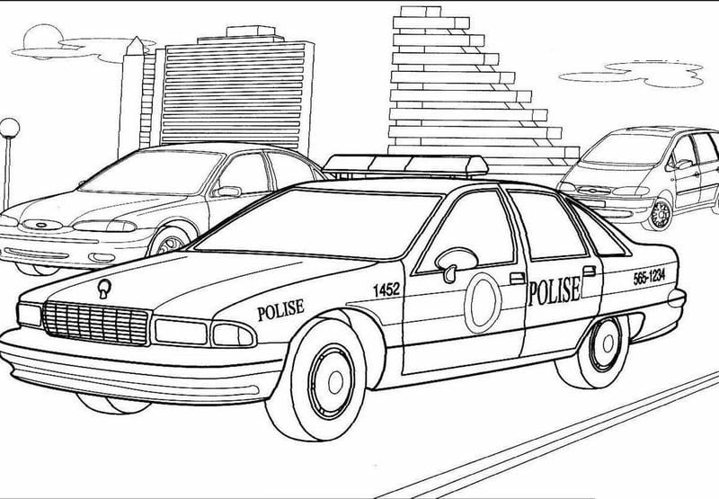 Giúp bé khám phá nghề qua tô màu xe canh sat đơn giản