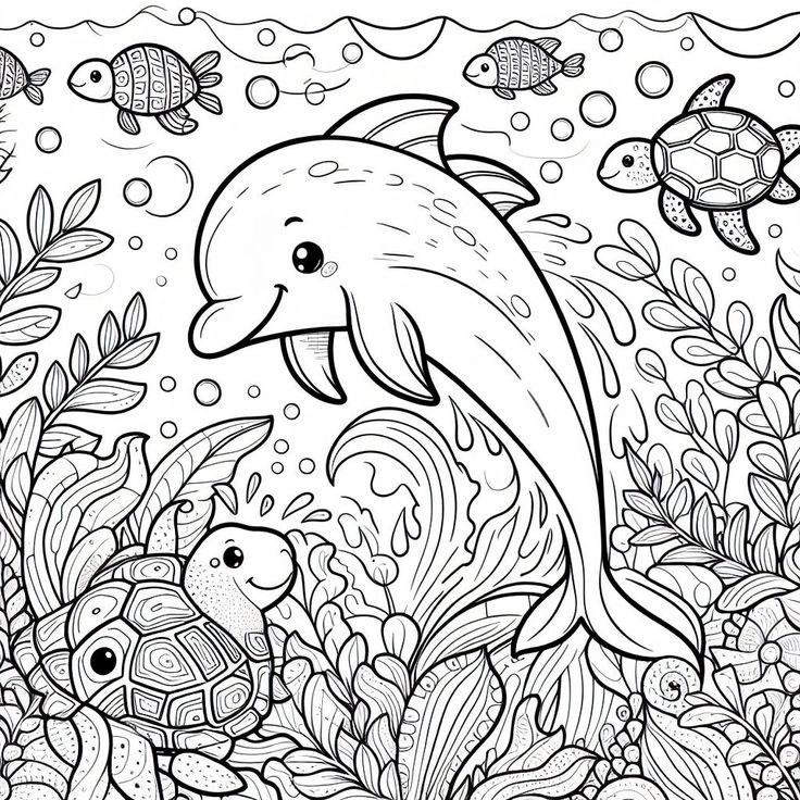  Tranh tô màu con cá heo giúp bé phát triển sáng tạo 