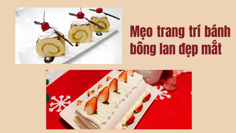 Thành phẩm bánh bông lan được trang trí với trái cây tươi