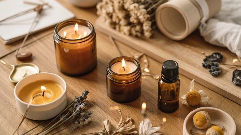 Nến thơm tự chế từ sáp ong và tinh dầu cỏ cây