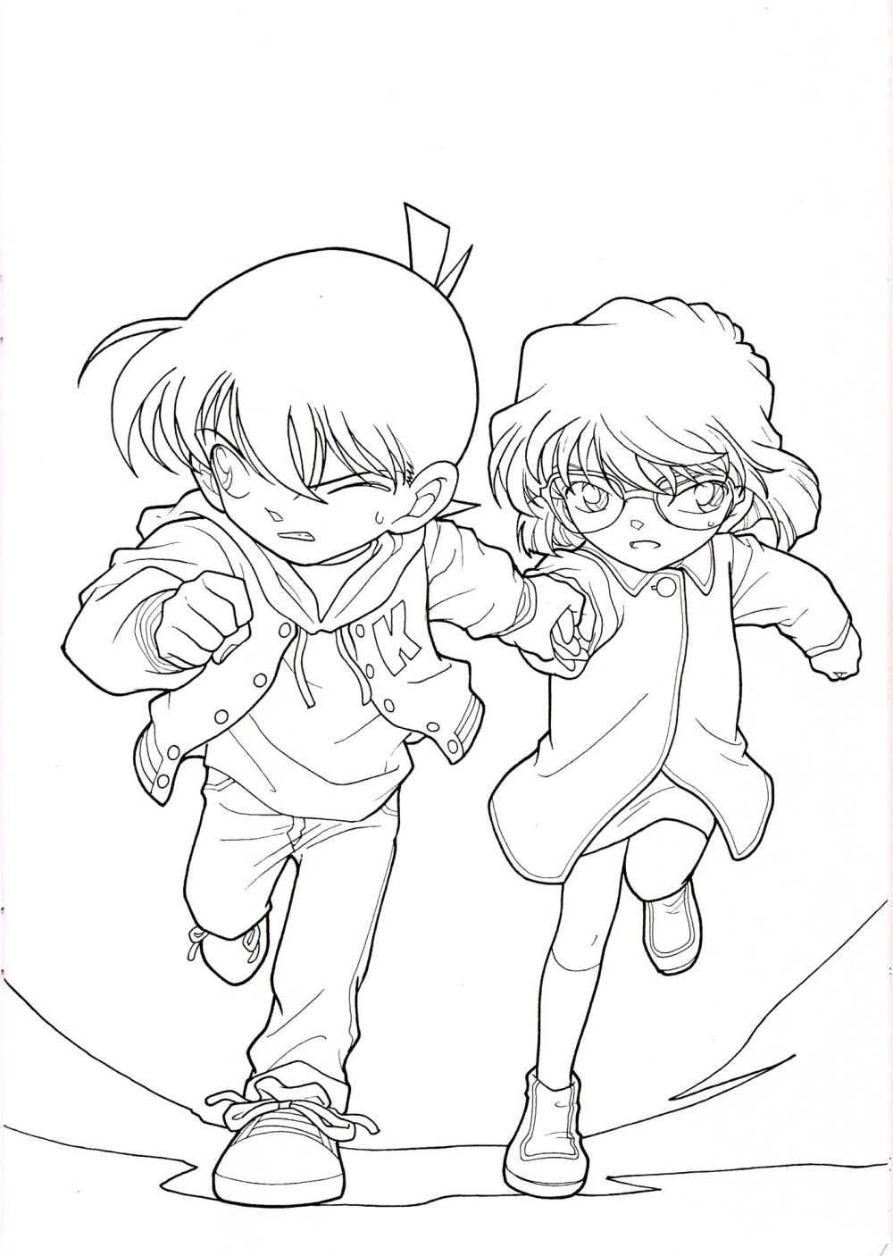 Tranh tô màu conan và haibara đôi bạn dễ thương