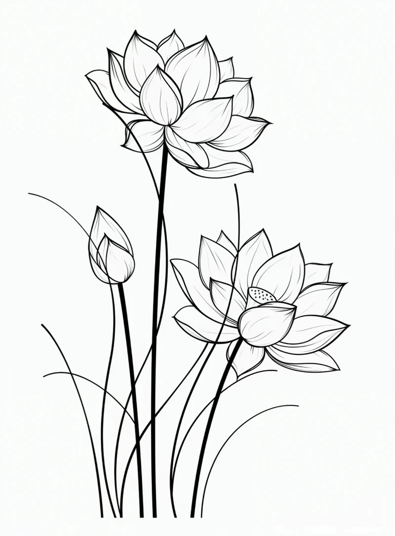 Bé tập vẽ với tranh tô màu hoa sen đơn giản cho bé