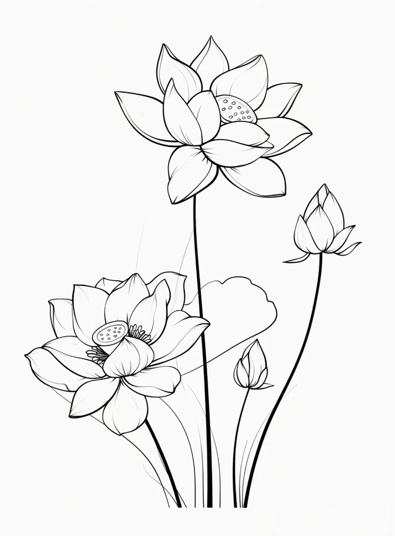 Bé học vẽ với tranh tô màu hoa sen thiếu nhi cực đáng yêu