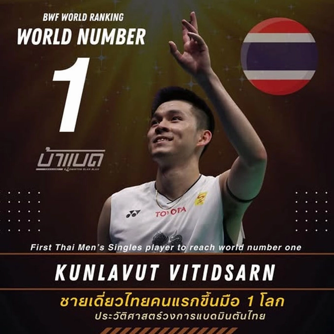 Vận động viên Kunlavut Vitidsarn ăn mừng khi đạt ngôi vị số 1 thế giới