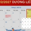 Sự thật tết âm lịch 2027 ngày mấy âm lịch và lịch nghỉ lễ