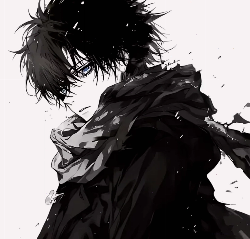 Ảnh anime nam đen trắng, tập trung vào chi tiết khuôn mặt và ánh mắt