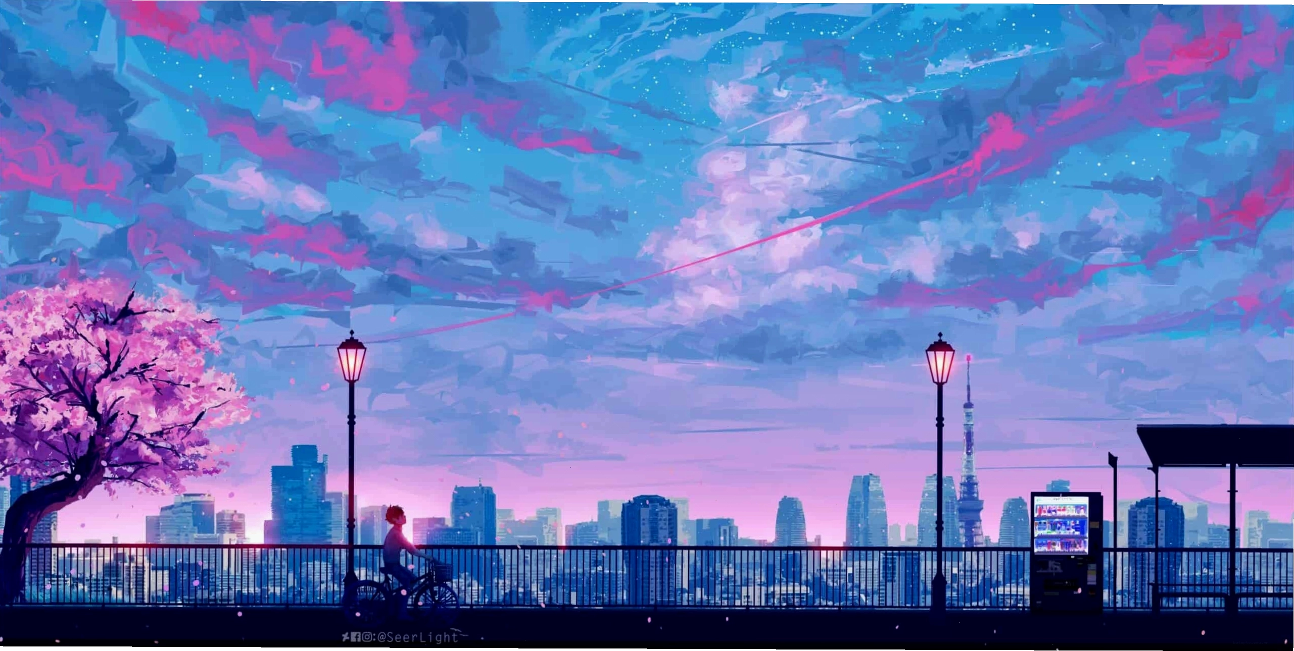 Ảnh anime phong cảnh chill với bầu trời hoàng hôn tuyệt đẹp