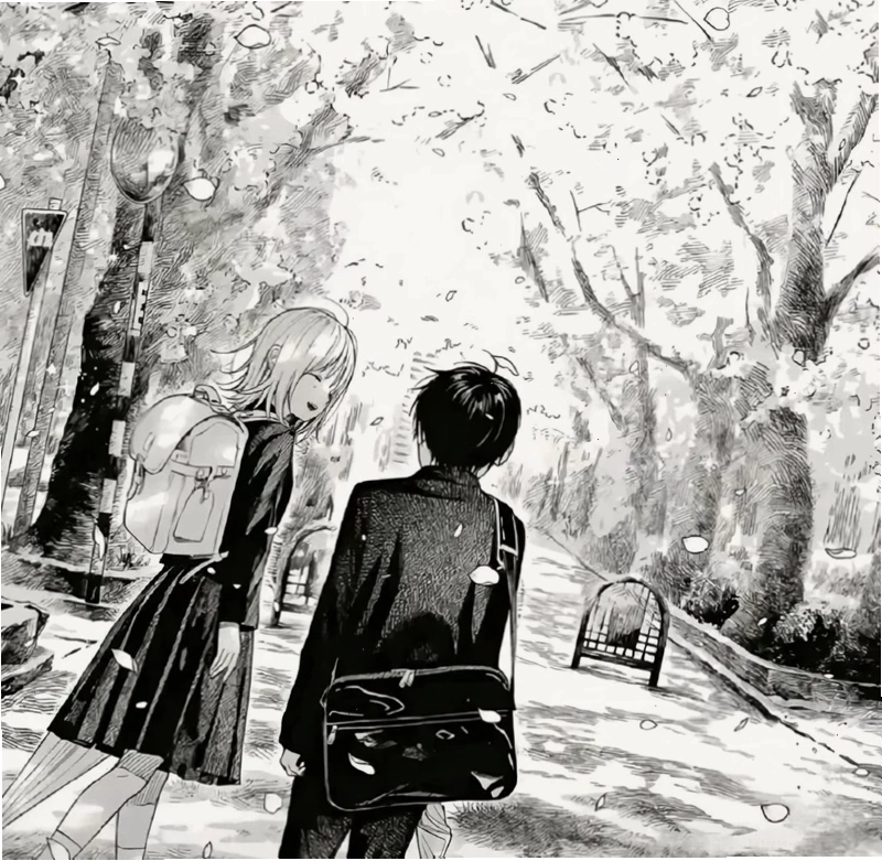 Ảnh anime trắng đen với bố cục độc đáo làm hình nền
