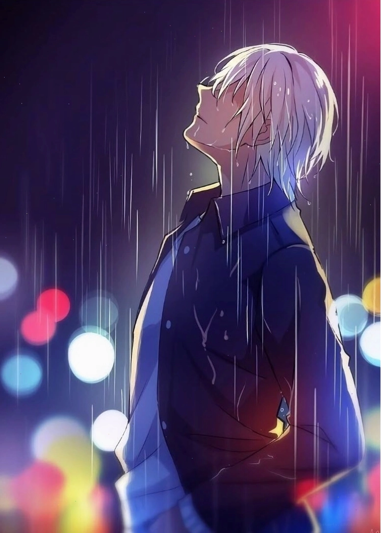 Avatar anime nam buồn ngồi một mình trong mưa