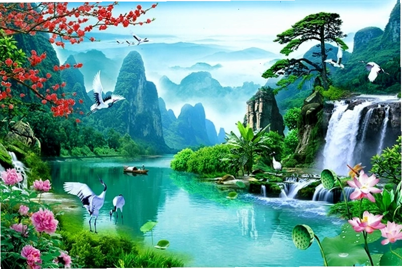 Avatar thiên nhiên 3D với phong cảnh núi rừng bao la và mây trắng