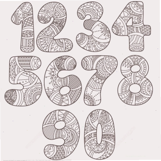 Bộ số Zentangle 0-9 bao gồm số 3 với các họa tiết phức tạp