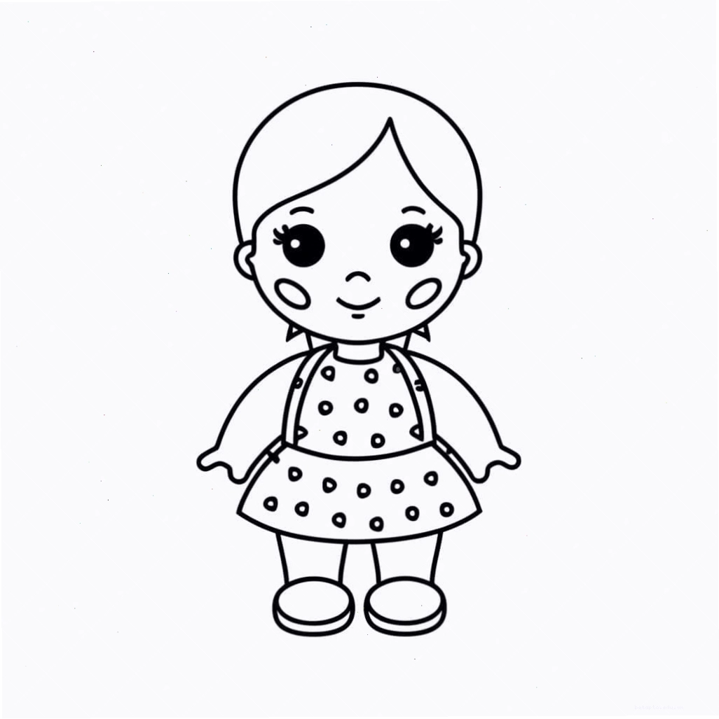 Búp bê nhỏ mỉm cười trong tranh tô màu