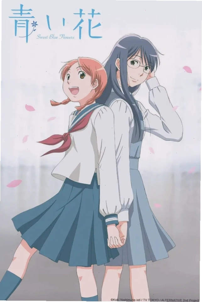 Cảnh phim trong anime Sweet Blue Flowers với không khí học đường nhẹ nhàng