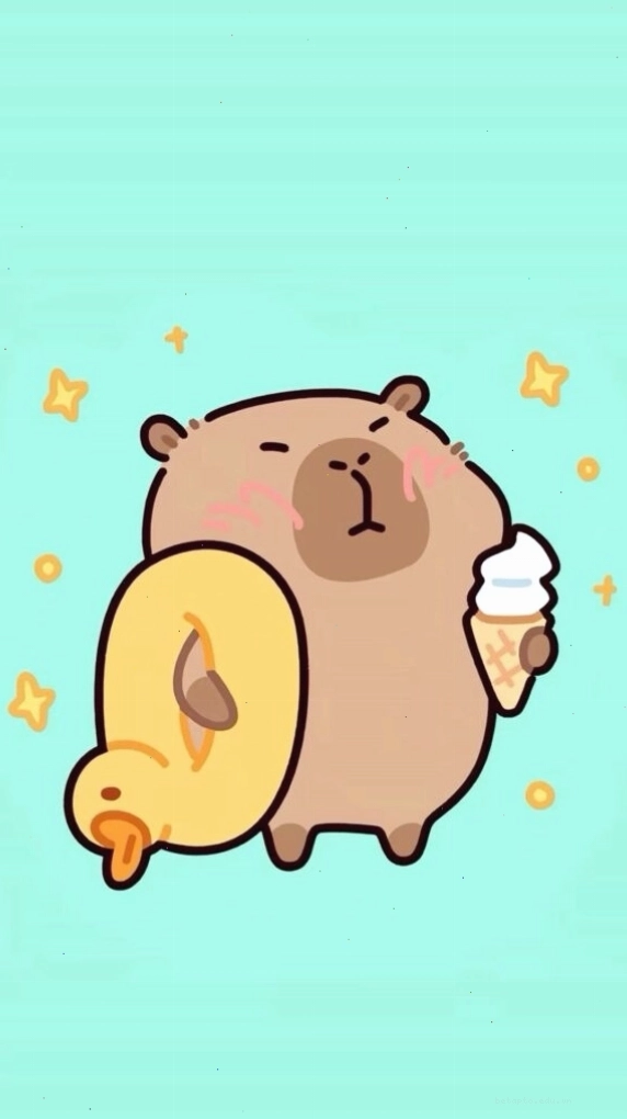 Capybara cõng vịt vàng trên nền xanh
