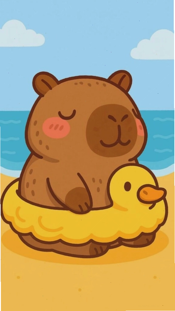Capybara tắm biển trên phao vịt