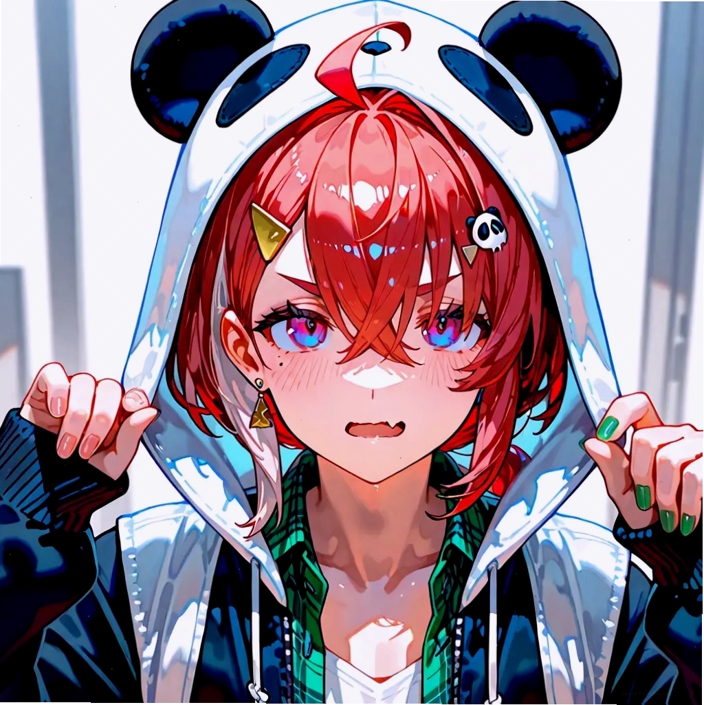 Cô gái anime dễ thương với phụ kiện tai gấu trúc