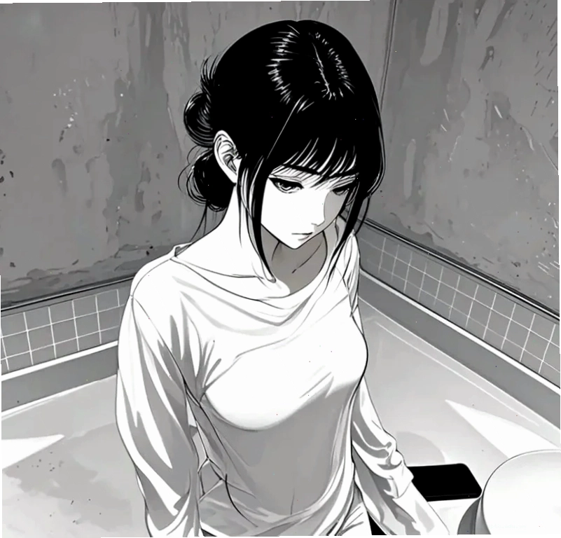 Cô gái anime trắng đen với biểu cảm dịu dàng