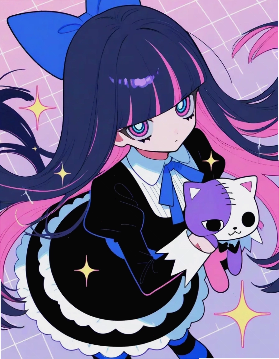 Cô gái anime với mái tóc dài và trang phục dễ thương