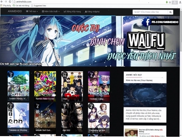Giao diện trang web Animevietsub.org