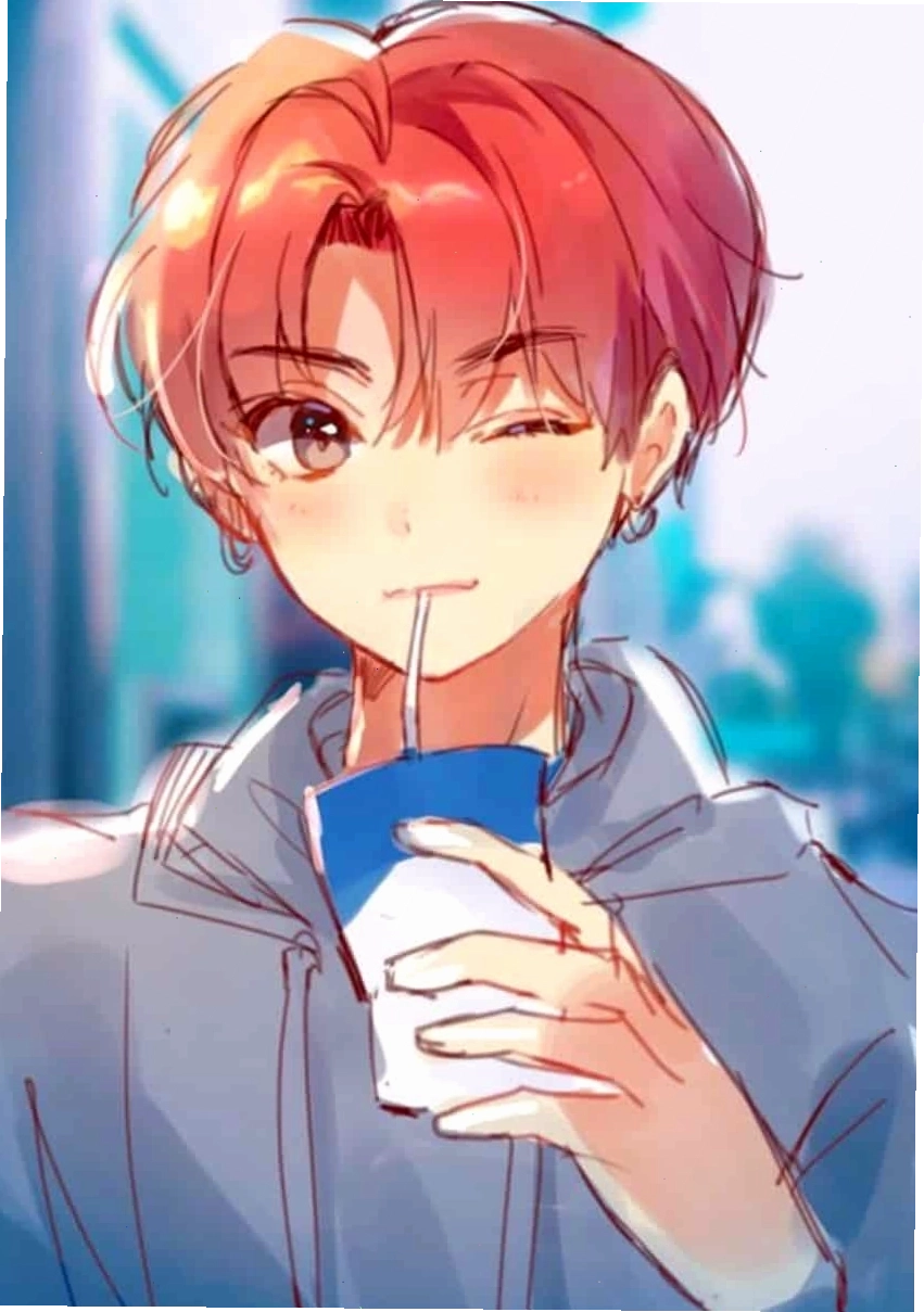 Hình ảnh anime nam dễ thương với biểu cảm tinh nghịch