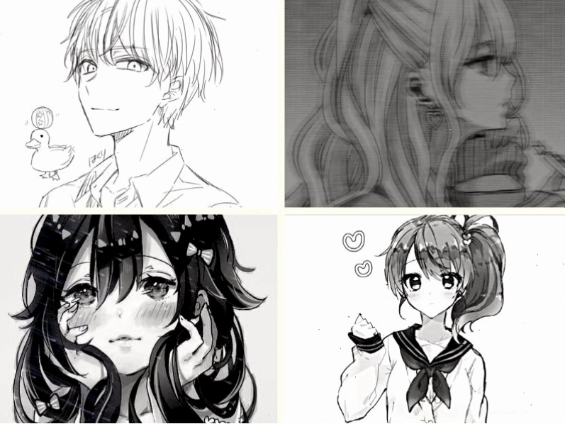 Hình ảnh anime trắng đen nghệ thuật với đường nét tinh tế