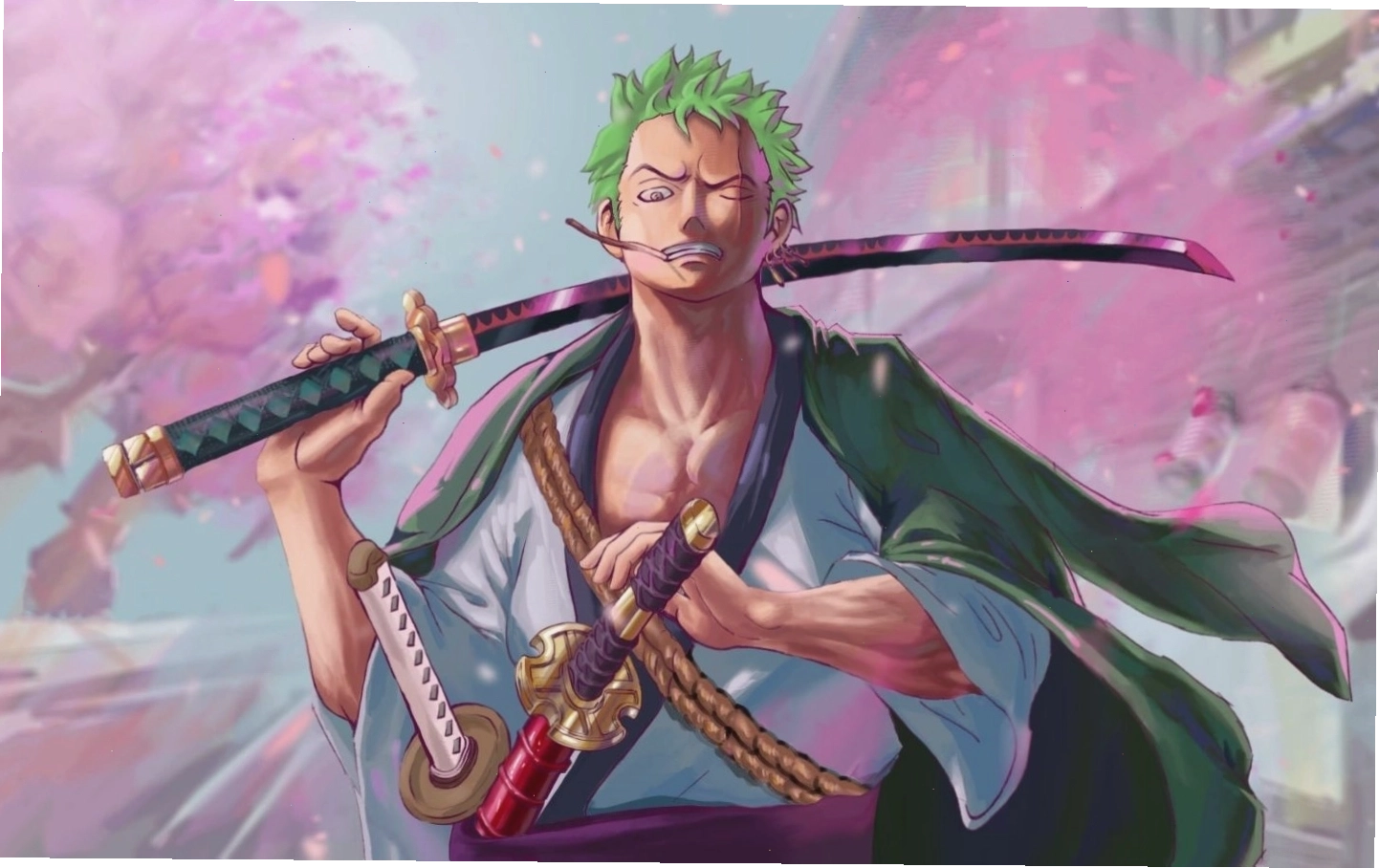 Hình ảnh Roronoa Zoro đang trong thế tấn công