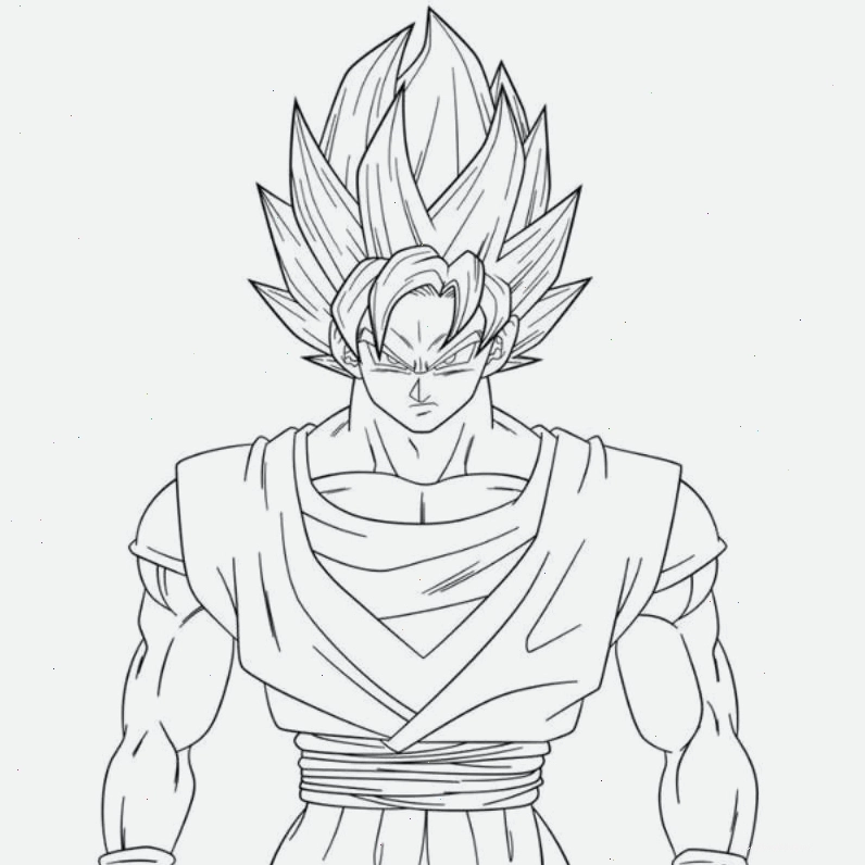 Hình ảnh Songoku cho bé tô màu với biểu cảm mạnh mẽ