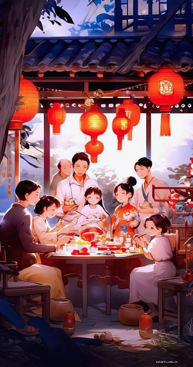 Hình ảnh Tết bên đèn lồng cho điện thoại