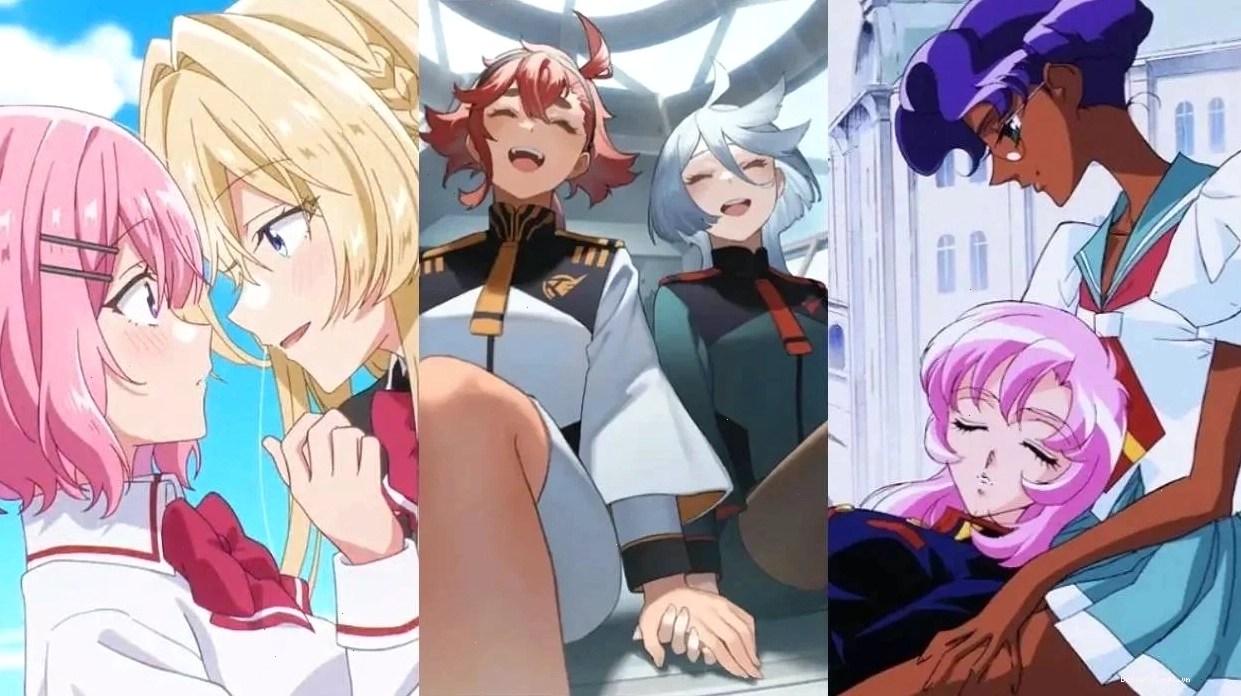 Hình ảnh tổng hợp từ các anime lesbian: Mobile Suit Gundam: The Witch From Mercury và Revolutionary Girl Utena