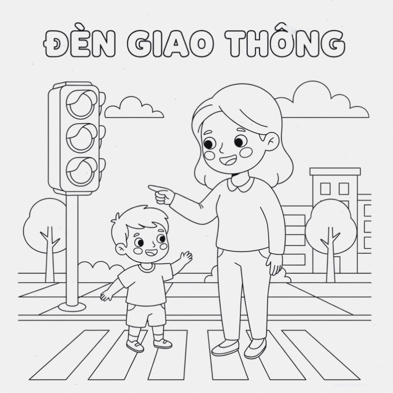 Hình đèn giao thông cho bé tô màu với các chi tiết đơn giản