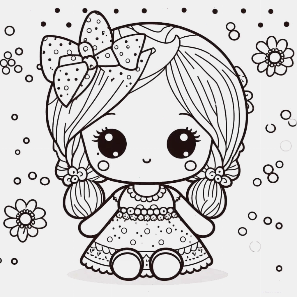 Hình tô màu búp bê cute với phong cách ngộ nghĩnh