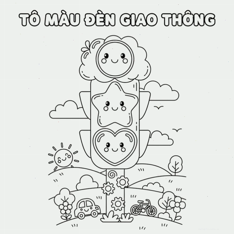 Hình tô màu đèn tín hiệu giao thông vui nhộn với phong cách hoạt hình