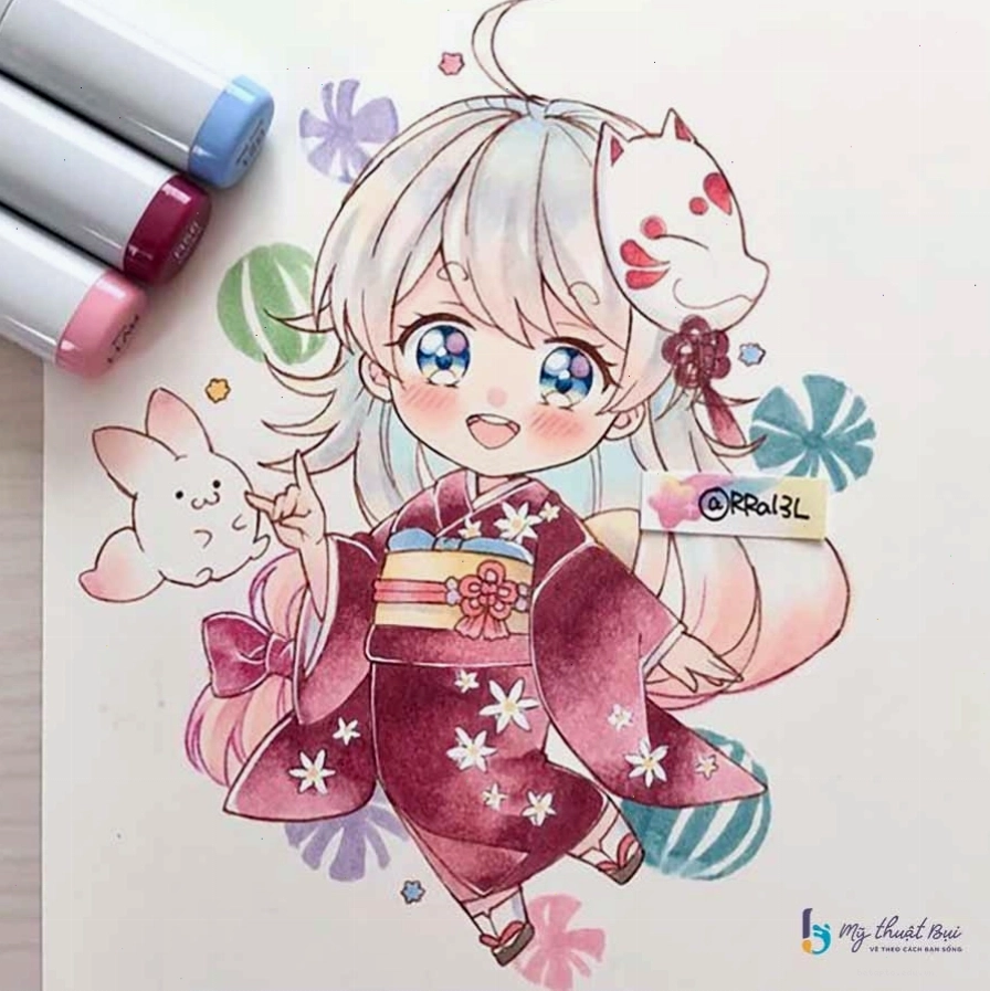 Hình vẽ anime chibi với màu sắc bắt mắt