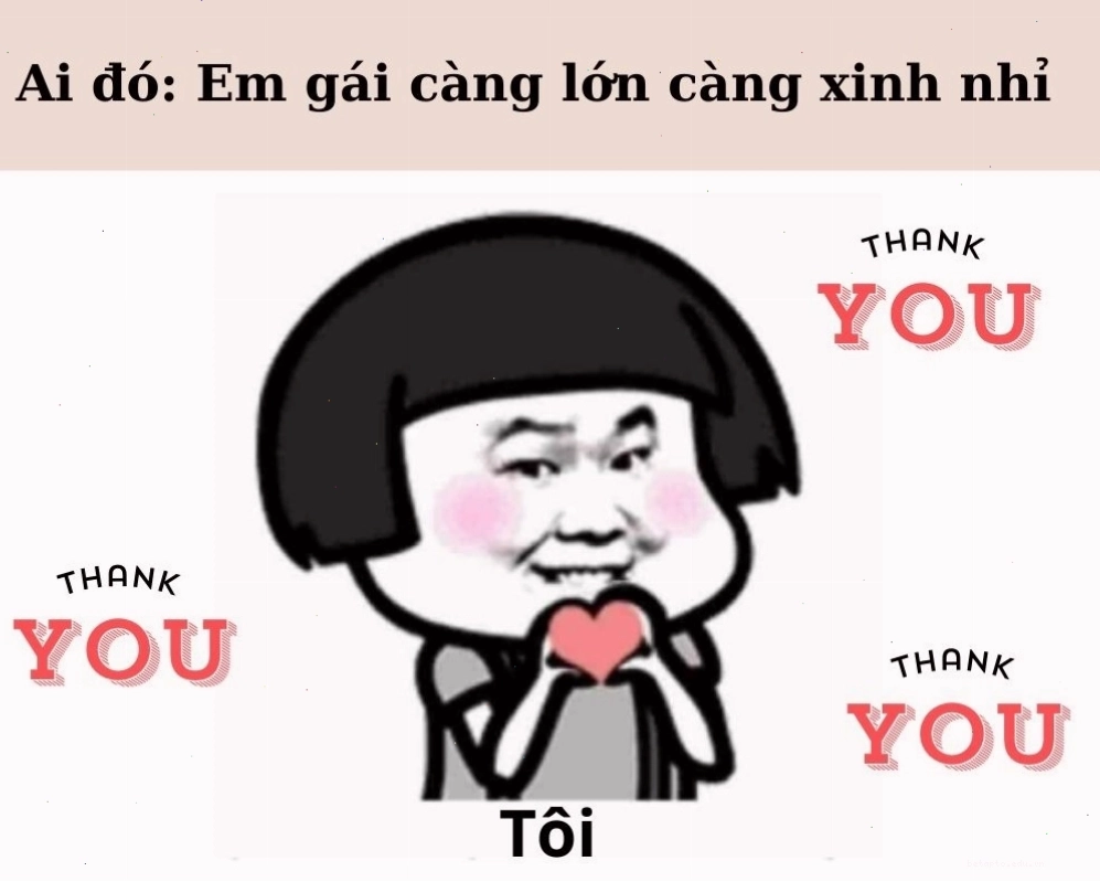Meme cảm ơn dễ thương với hành động thả tim
