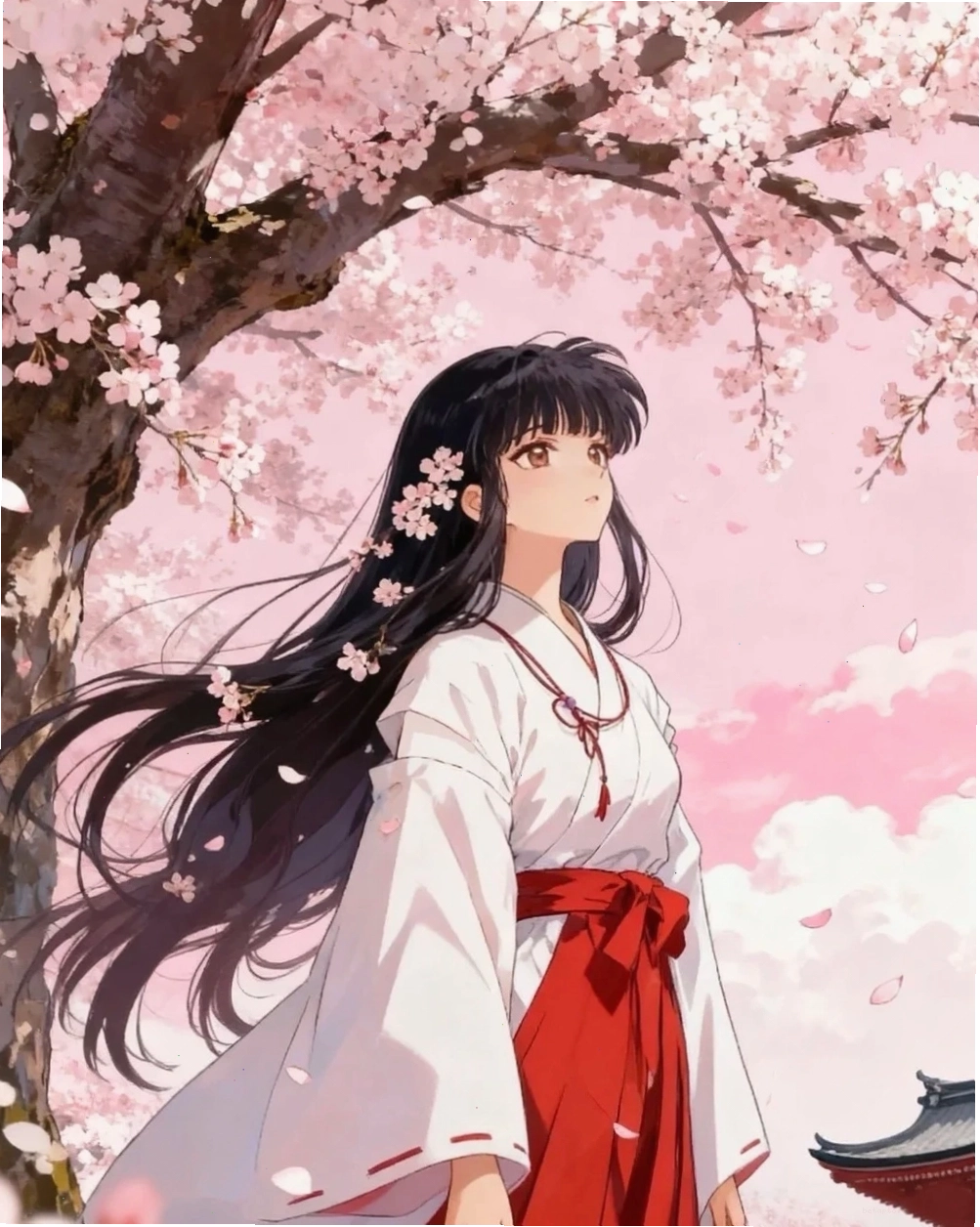 Nhân vật anime đang đi dưới con đường hoa anh đào