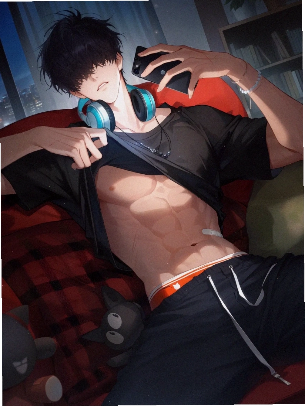 Nhân vật anime nam cơ bắp với ánh mắt sắc bén