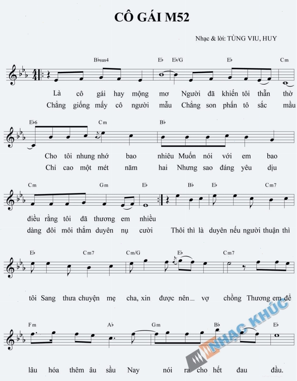 Sheet nhạc Cô Gái M52 tone gốc