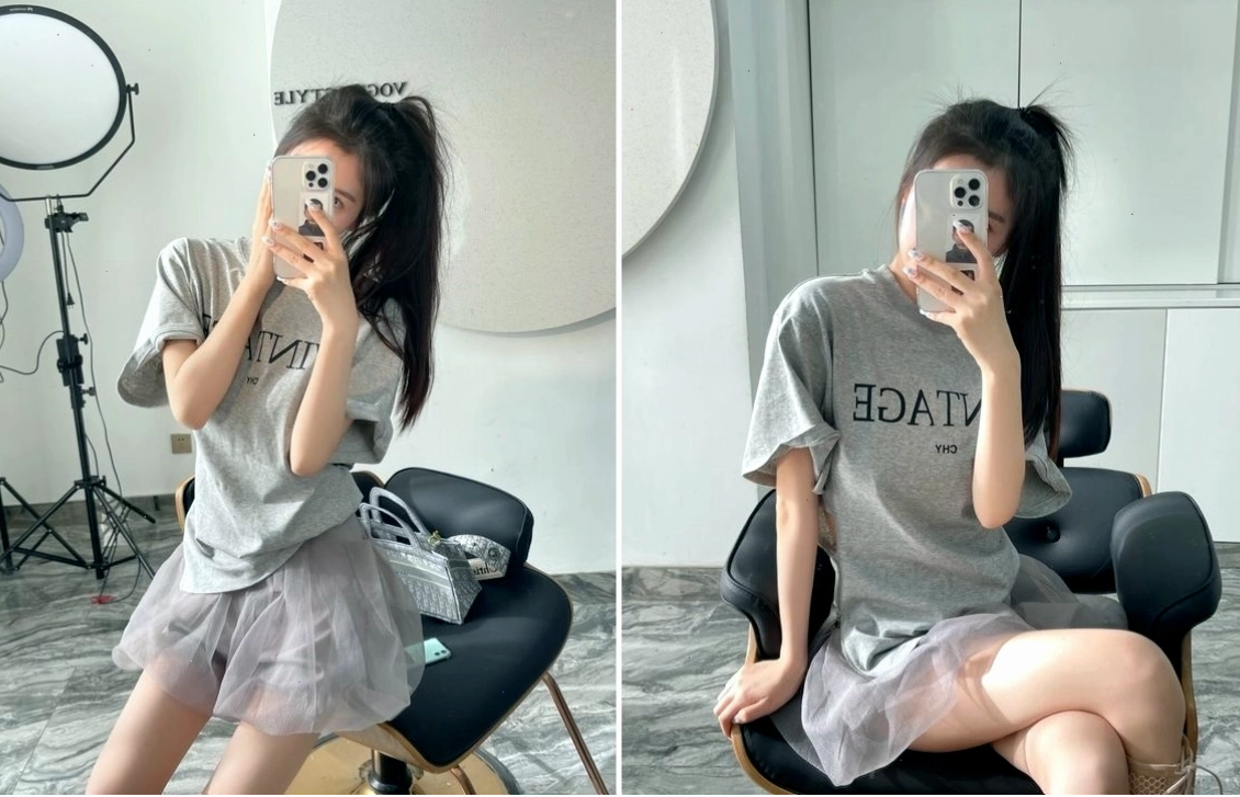 Tạo dáng chụp ảnh trước gương ngồi lãng mạn