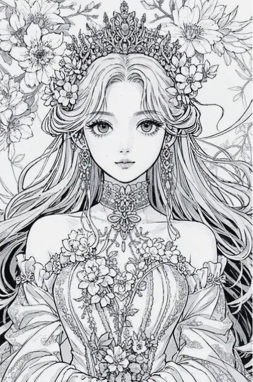 Tranh tô màu anime nữ với phong cách ngầu, mái tóc dài cuốn hút