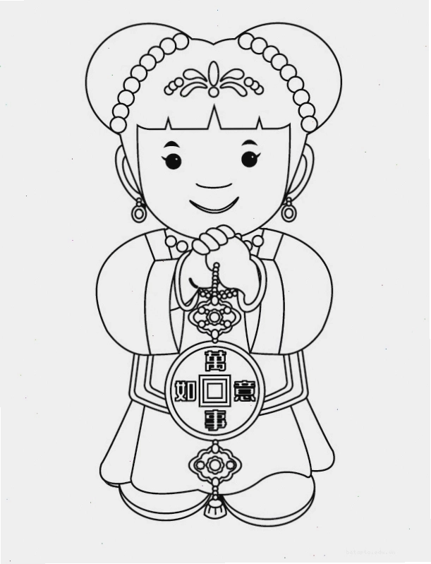 Tranh tô màu bé gái đón Tết
