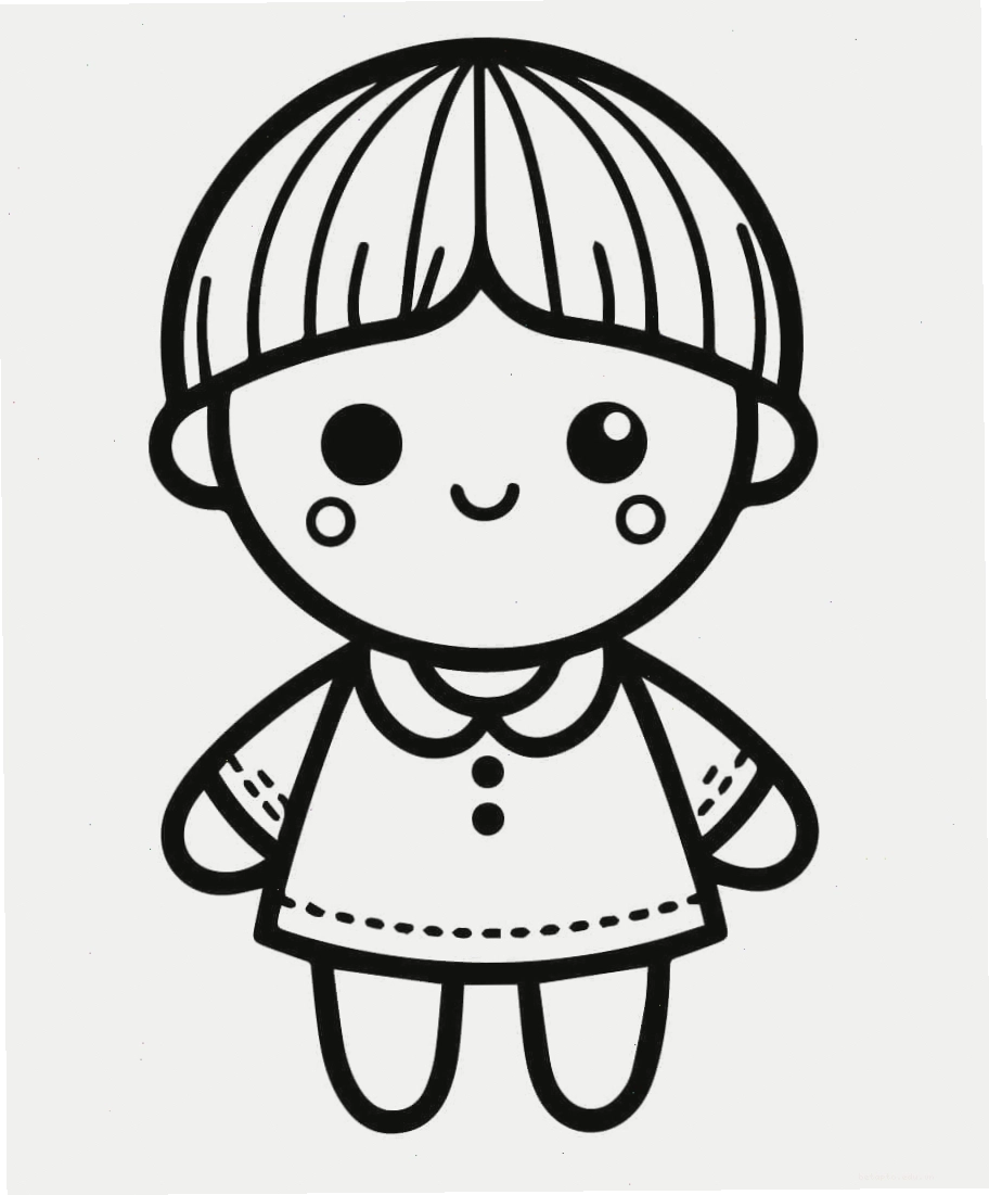 Tranh tô màu búp bê nhỏ đơn giản