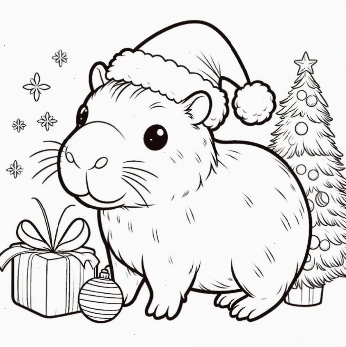 Tranh tô màu Capybara đáng yêu bên cạnh ly trà sữa