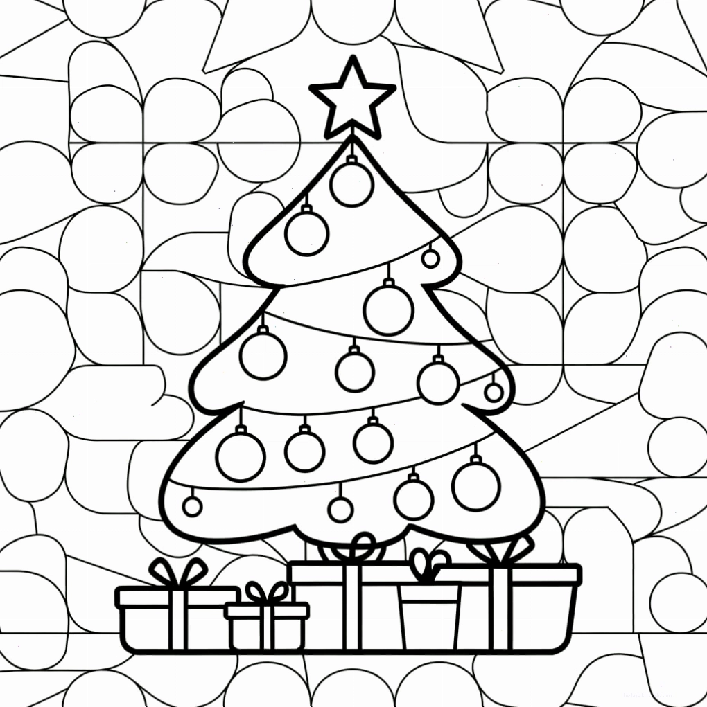 Tranh tô màu cây thông Noel được trang trí lộng lẫy