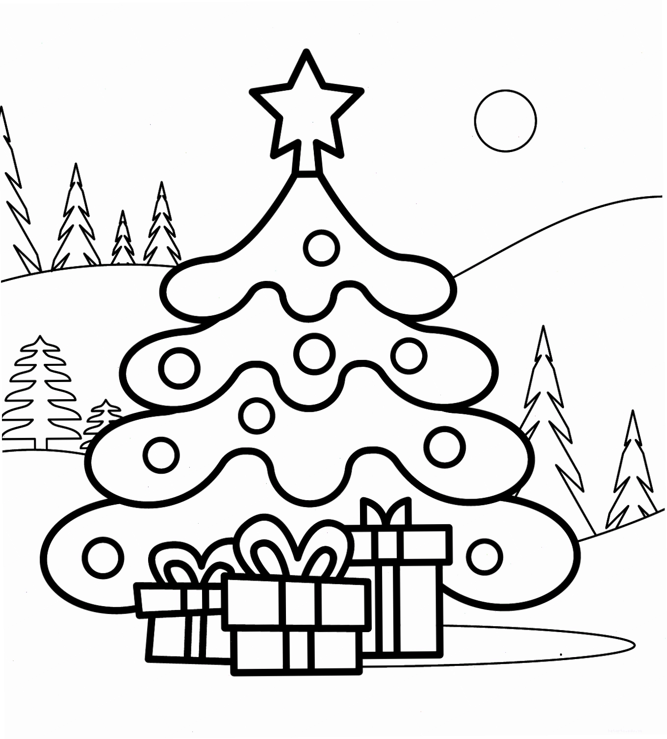 Tranh tô màu cây thông Noel ngoài trời