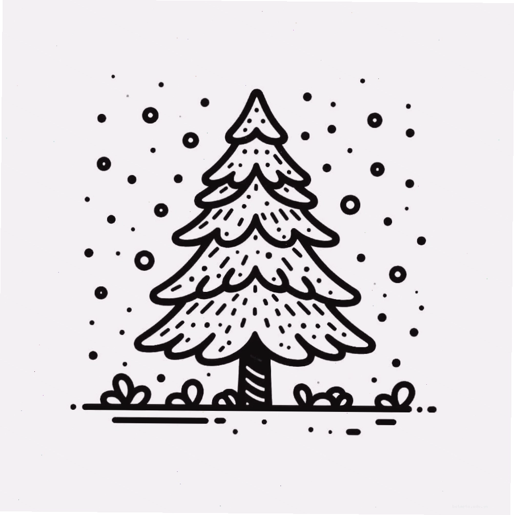 Tranh tô màu cây thông Noel phủ đầy tuyết trắng